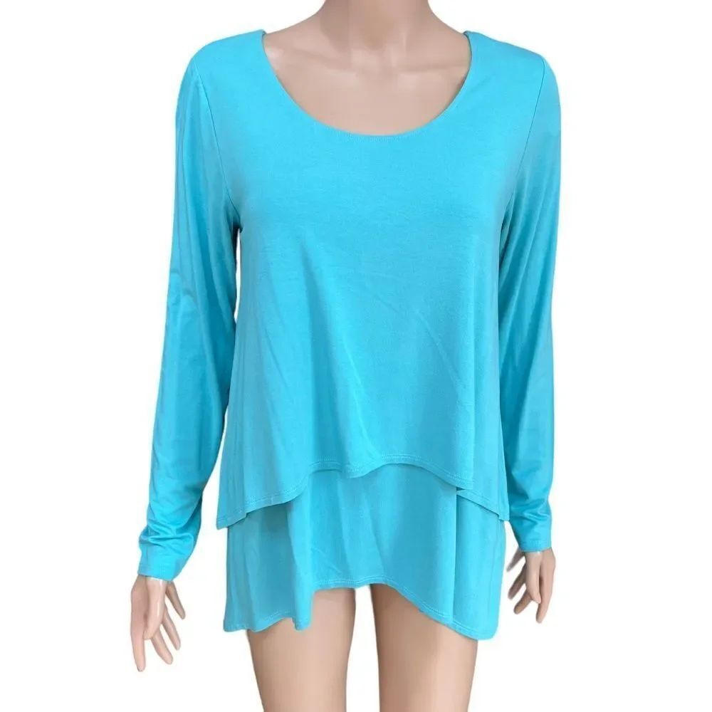Soft Surroundings Perfect Layers Long Sleeve Top blouse size S Turquoise Blue